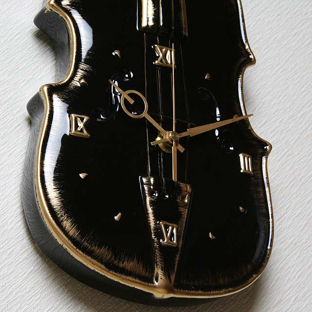 陶器製掛時計 ヴァイオリン 音楽雑貨 ギフト