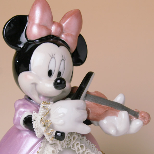 Disney ミニー ヴァイオリン オルゴール 磁器 レース人形 音楽雑貨 音楽グッズ 音楽ギフト