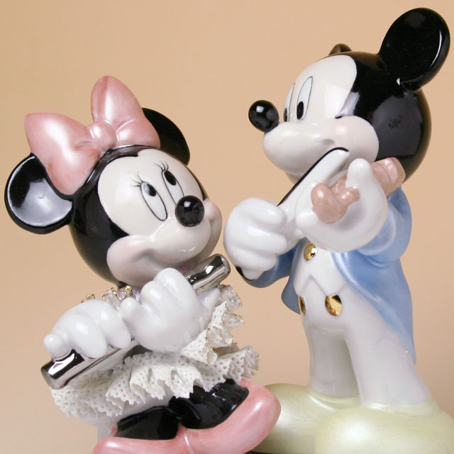 Disney ミッキー ヴァイオリン ミニー フルート オルゴール 磁器 レース人形 音楽雑貨 音楽グッズ 音楽ギフト