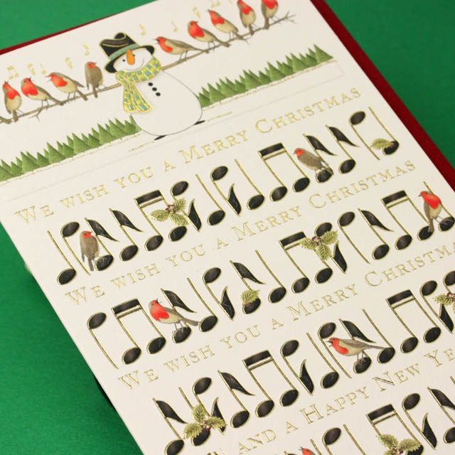 クリスマスカード,ツリーとスノーマンと鳥と音符,音楽雑貨,音楽グッズ