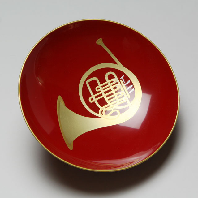 会津塗 木製朱盃 酒杯 フレンチホルン  音楽雑貨 音楽グッズ 音楽ギフト 音楽小物