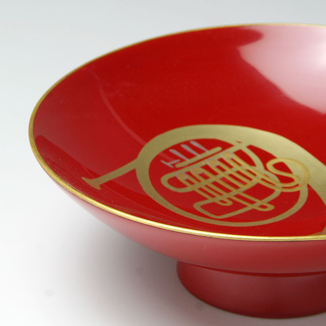 会津塗 木製朱盃 酒杯 フレンチホルン  音楽雑貨 音楽グッズ 音楽ギフト 音楽小物