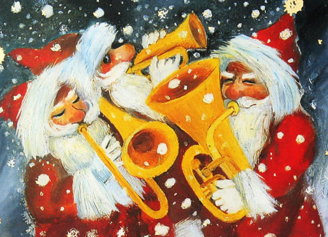 音楽雑貨 文具 クリスマス カード ブラス　トロンボーン アルトホルン ロータリートランペット サンタクロース ギフト 楽器 楽譜 音符