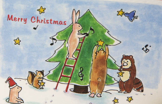 クリスマスカード 森の動物たちとツリー 封筒付き 音楽雑貨 アクセサリー専門店 プレリュード