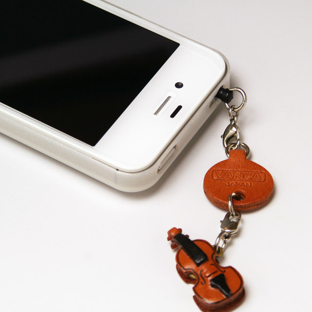 本革製 イヤホンジャックチャーム スマートフォン ヴァイオリン  音楽雑貨 音楽グッズ 音楽小物