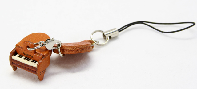 音楽雑貨　携帯ストラップ　本革　グランドピアノ　鍵盤　ギフト