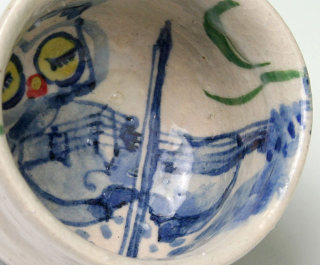 九谷焼 ふくろう ぐい呑み ヴァイオリン 弦楽器 音楽雑貨 音楽グッズ 音楽ギフト 上田さかえ