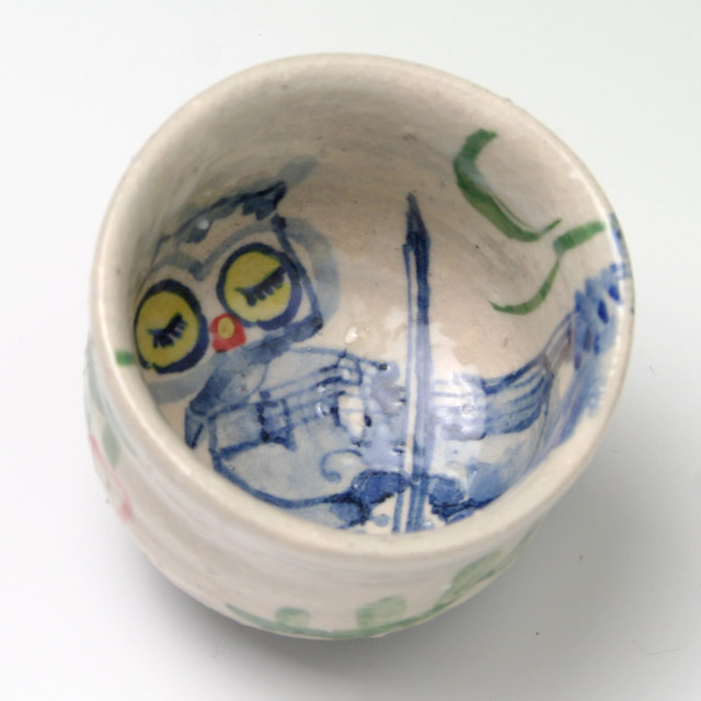 九谷焼 ふくろう ぐい呑み ヴァイオリン 弦楽器 音楽雑貨 音楽グッズ 音楽ギフト 上田さかえ