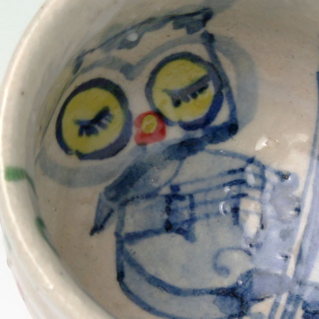 九谷焼 ふくろう ぐい呑み ヴァイオリン 弦楽器 音楽雑貨 音楽グッズ 音楽ギフト 上田さかえ