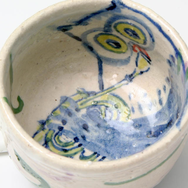 九谷焼 ふくろう ぐい呑み フレンチホルン 金管楽器 音楽雑貨 音楽グッズ 音楽ギフト 上田さかえ