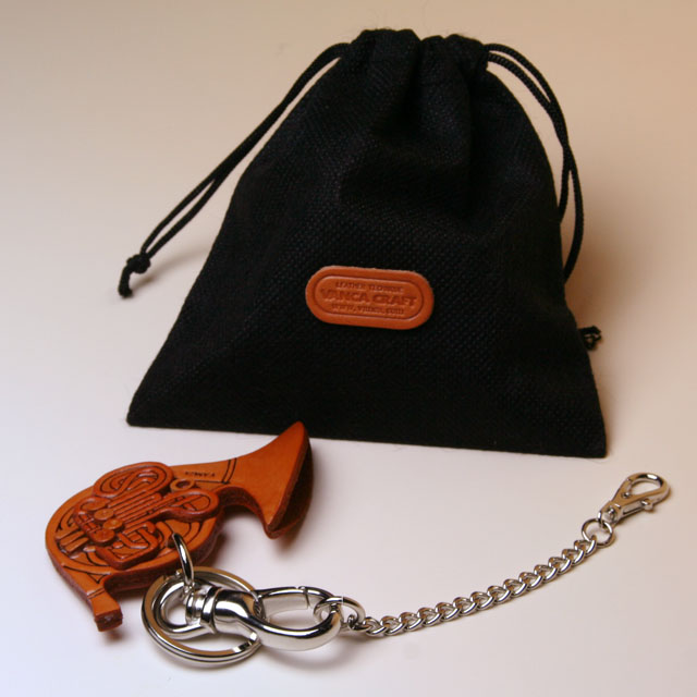 フレンチホルン 金管 本革製 バッグチャーム 音楽雑貨 音楽グッズ 音楽ギフト 楽器グッズ