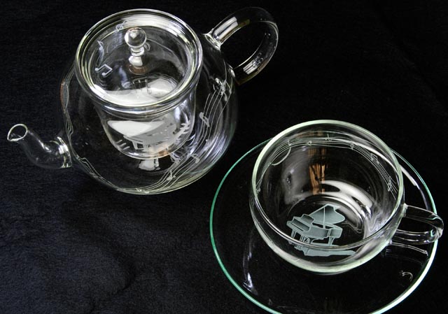 クリスタル 耐熱 グラスポット グランドピアノ 音符 楽譜 音楽雑貨 音楽グッズ 音楽ギフト