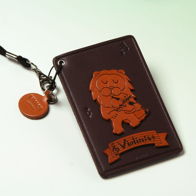 本革 パスケース 定期入れ ヴァイオリン 弦楽器 ライオン 音楽雑貨 音楽ギフト 音楽グッズ