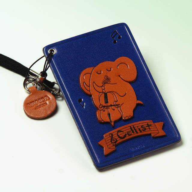 本革 パスケース 定期入れ チェロ 弦楽器 ゾウ 音楽雑貨 音楽ギフト 音楽グッズ