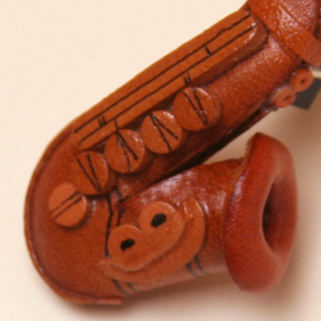 本革製携帯ストラップ サックス sax 音楽雑貨 音楽小物 音楽ギフト 音楽グッズ