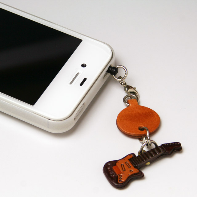 本革製 イヤホンジャックチャーム スマートフォン エレキギター  音楽雑貨 音楽グッズ 音楽小物