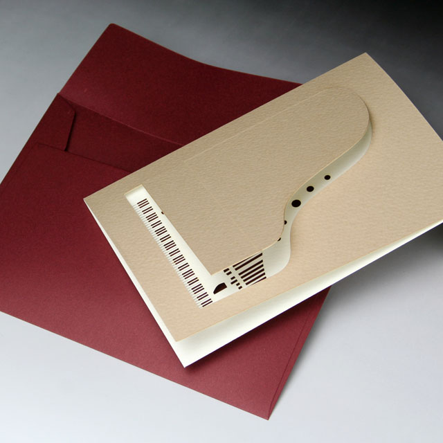 グリーティングカード グランドピアノ 鍵盤 巧緻レーザーカット加工 文具 音楽雑貨 音楽グッズ 音楽ギフト