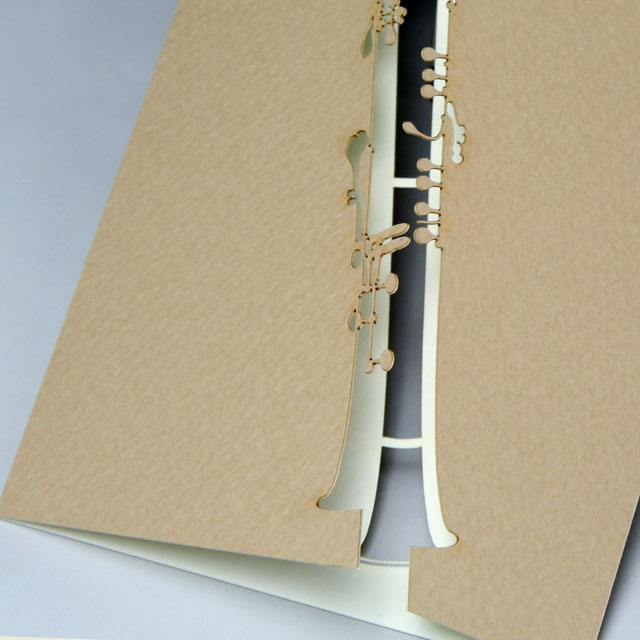 グリーティングカード クラリネット 巧緻レーザーカット加工 文具 音楽雑貨 音楽グッズ 音楽ギフト