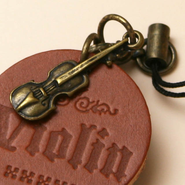 チャーム付 レザーストラップ ヴァイオリン violin 音楽雑貨 音楽グッズ 音楽小物