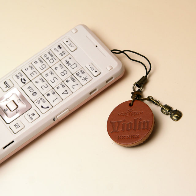 チャーム付 レザーストラップ ヴァイオリン violin 音楽雑貨 音楽グッズ 音楽小物