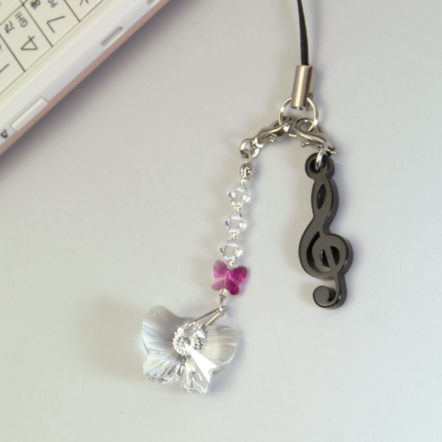 ト音記号　携帯ストラップ クリスタル 音符 音楽雑貨 音楽グッズ