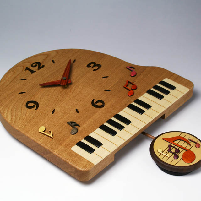 グランドピアノ 音符 寄せ木 象嵌 振り子時計 音楽雑貨 音楽グッズ 音楽ギフト