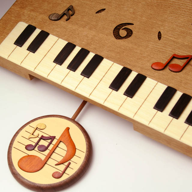 グランドピアノ 音符 寄せ木 象嵌 振り子時計 音楽雑貨 音楽グッズ 音楽ギフト