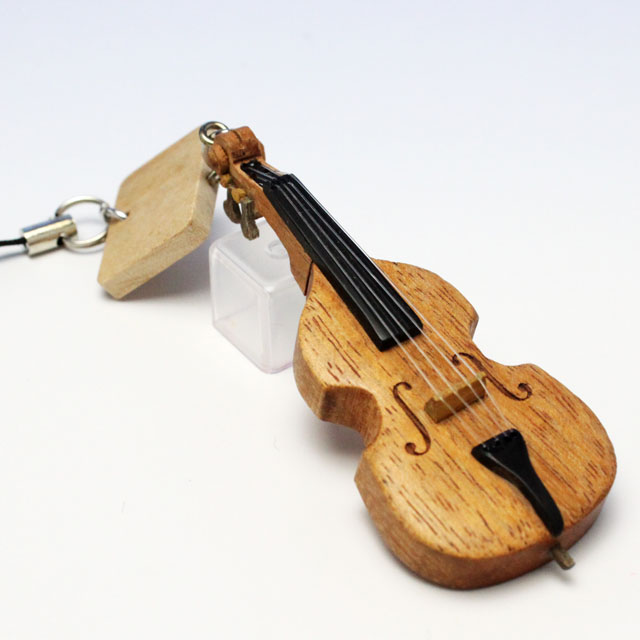 Wooden チャーム 弦楽器 コントラバス 音楽雑貨