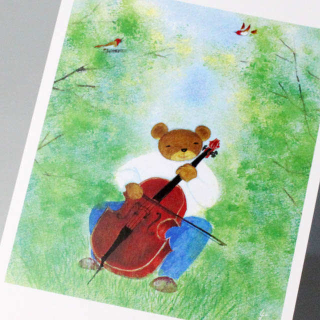 アート・デザイン・音楽 Carouschka's TICKETS Shizuka Karasawa 絵葉書 《森の音楽家 クマ＆チェロ》 音楽雑貨