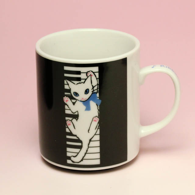 マグカップ 鍵盤 白猫 音楽雑貨 音楽グッズ