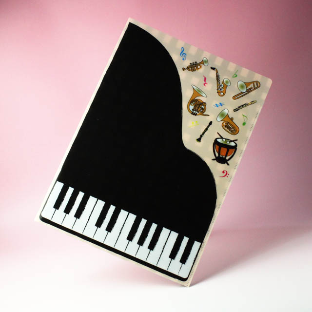 見開きクリアフォルダ A4 グランドピアノと吹奏楽器 音楽雑貨・アクセサリー専門店 ♪ プレリュード
