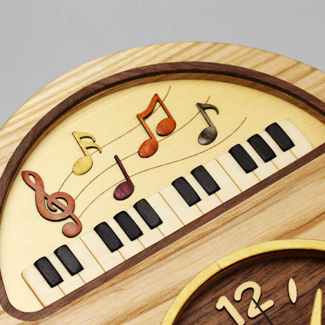 寄木象嵌 音楽 鍵盤 時計 置・掛兼用 音楽雑貨