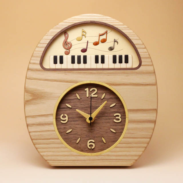 寄木象嵌 音楽 鍵盤 時計 置・掛兼用 音楽雑貨