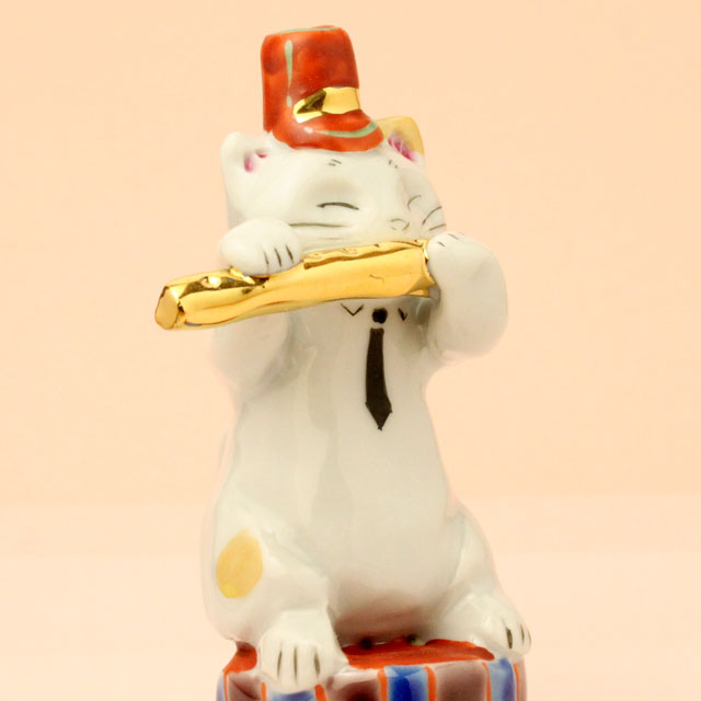 九谷焼 猫マーチング フルート 音楽雑貨・アクセサリー専門店