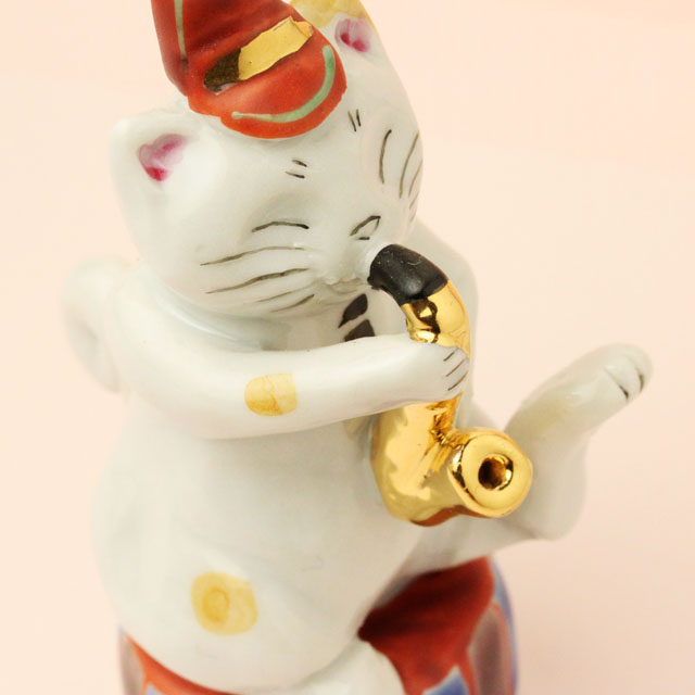九谷焼 猫マーチング アルトサックス 音楽雑貨 音楽グッズ
