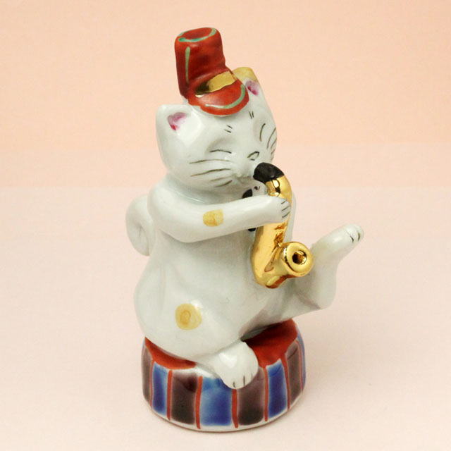 九谷焼 猫マーチング アルトサックス 音楽雑貨 音楽グッズ