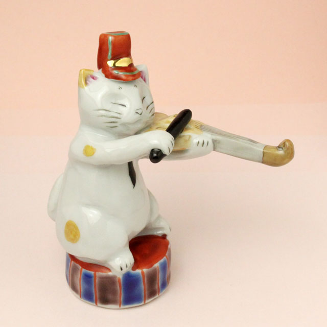 九谷焼 猫マーチング ヴァイオリン 音楽雑貨 音楽グッズ