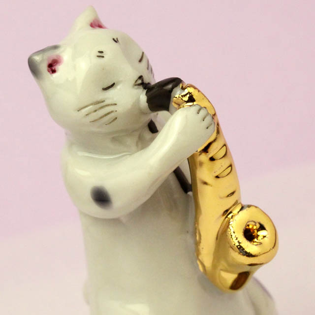 九谷焼 猫JAZZ テナーサックス 音楽雑貨・アクセサリー専門店