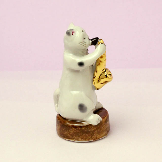 九谷焼 猫JAZZ テナーサックス 音楽雑貨 音楽グッズ