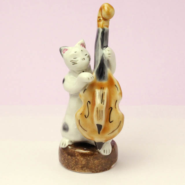九谷焼 猫JAZZ ベース（コントラバス） 音楽雑貨・アクセサリー専門店 ♪ プレリュード