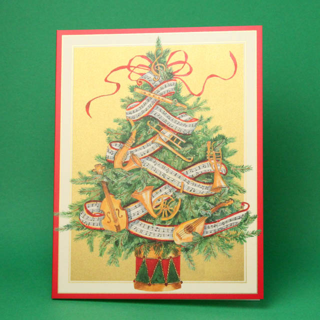 クリスマスカード,ツリーとクリスマスツリーと楽器たち,音楽雑貨,音楽グッズ