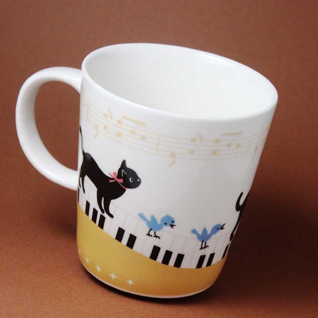 ネコふんじゃった！ ピアノ鍵盤  音楽グッズ マグカップ 音楽雑貨