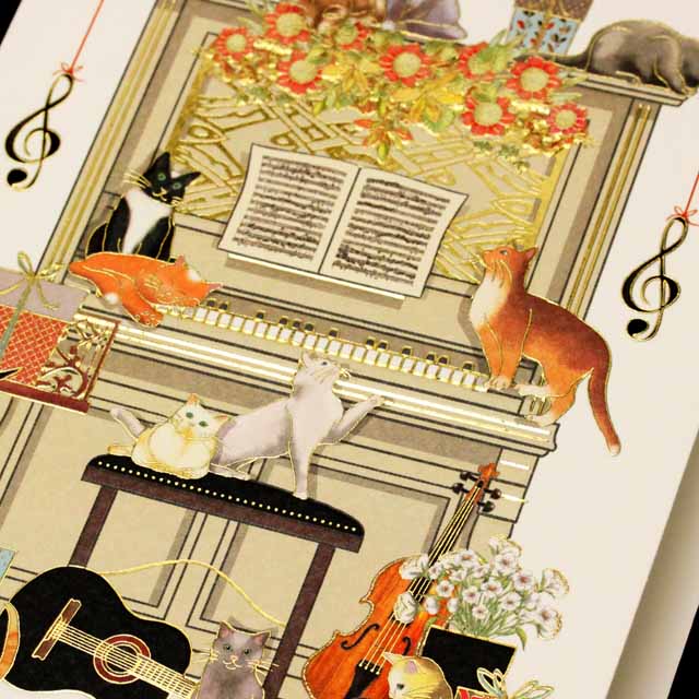 多目的カード ネコ アップライトピアノ 音楽グッズ