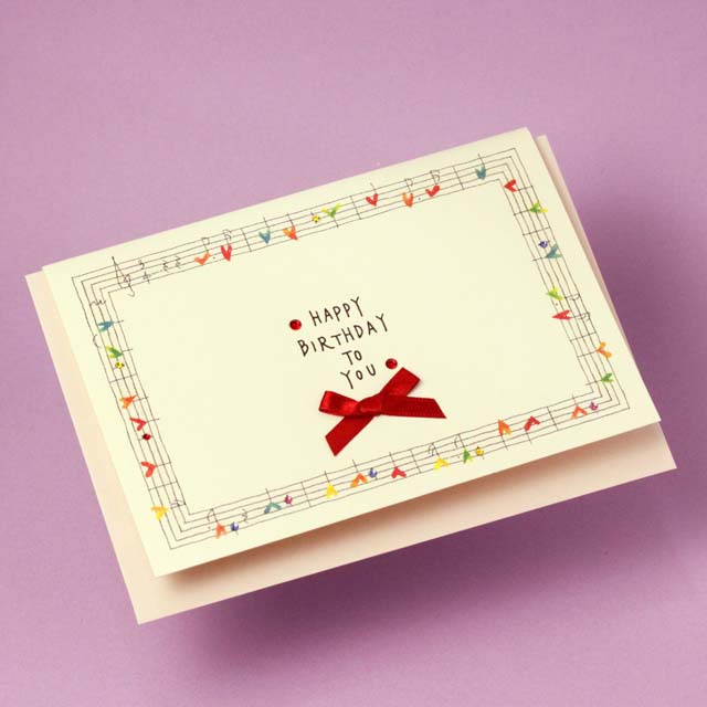誕生カード Swarovski ハート音符 音楽雑貨