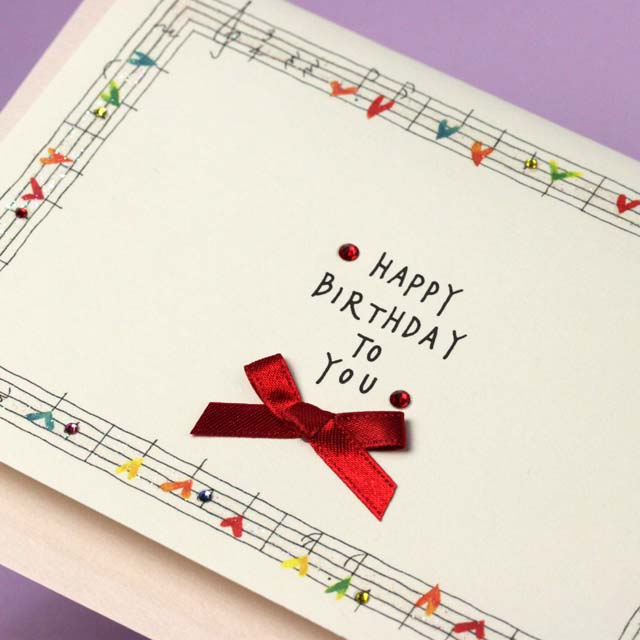 誕生カード Swarovski ハート音符 音楽雑貨