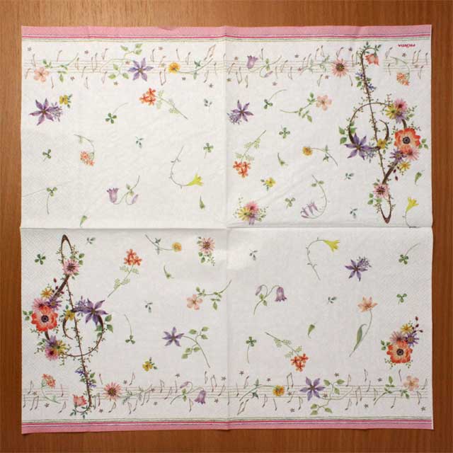 ペーパーナプキン 音楽雑貨 音楽グッズ ト音記号 フラワー