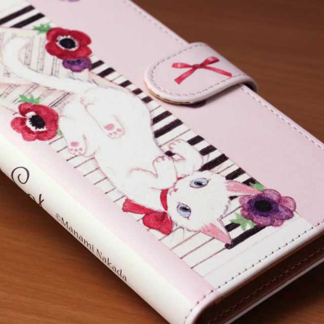 手帳型スマホケース ヴァイオリン リボンキャット 音楽グッズ 音楽雑貨