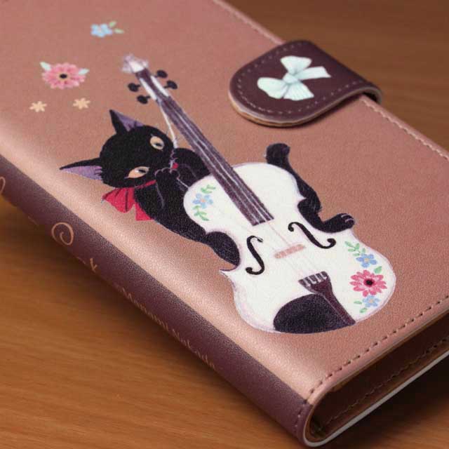 手帳型スマホケース Ribbon Cat 《ヴァイオリン》 音楽雑貨