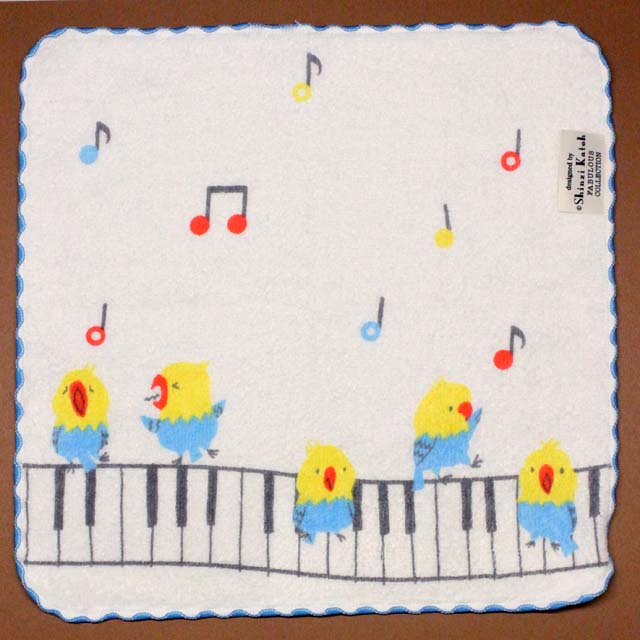 音楽雑貨 ゲストタオル ShinziKatoh パイル シャーリング加工 小鳥 合唱 鍵盤 音符