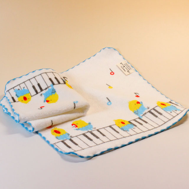 音楽雑貨 ゲストタオル ShinziKatoh パイル シャーリング加工 小鳥 合唱 鍵盤 音符